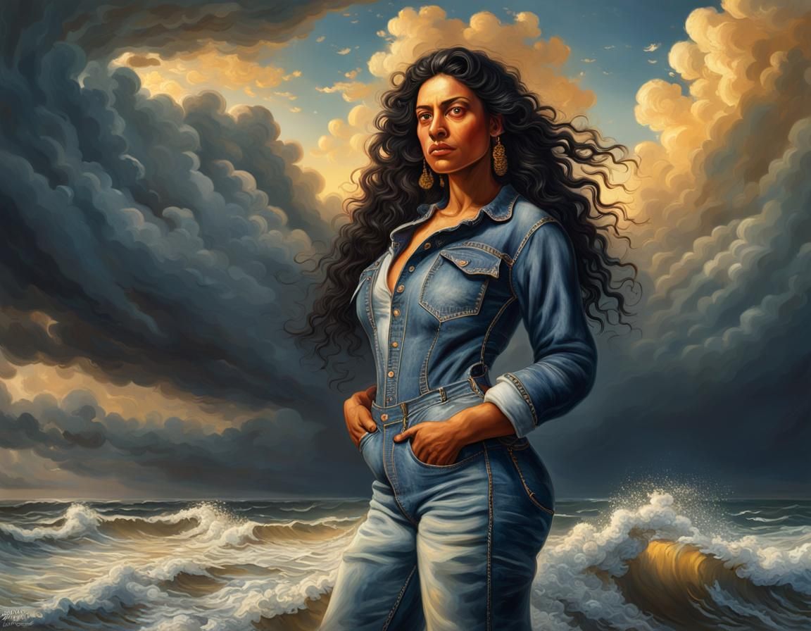 Mediterranean Woman on Seaside as Dramatic Digital Painting