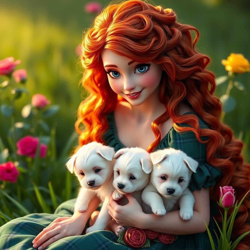 Merida with Puppies: Hyperdetailed Portrait