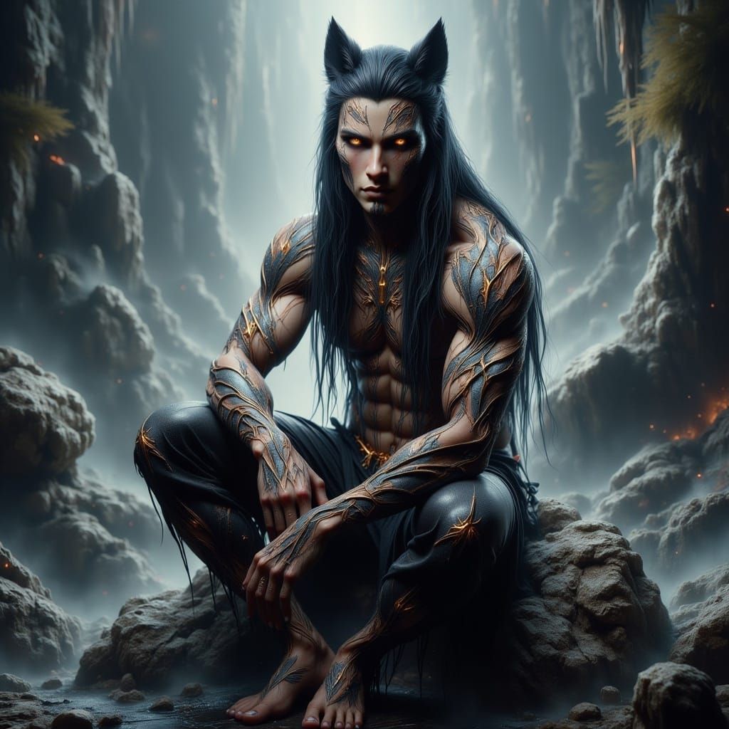 Werewolf Prince with Tribal Ornaments, Fantasy Art