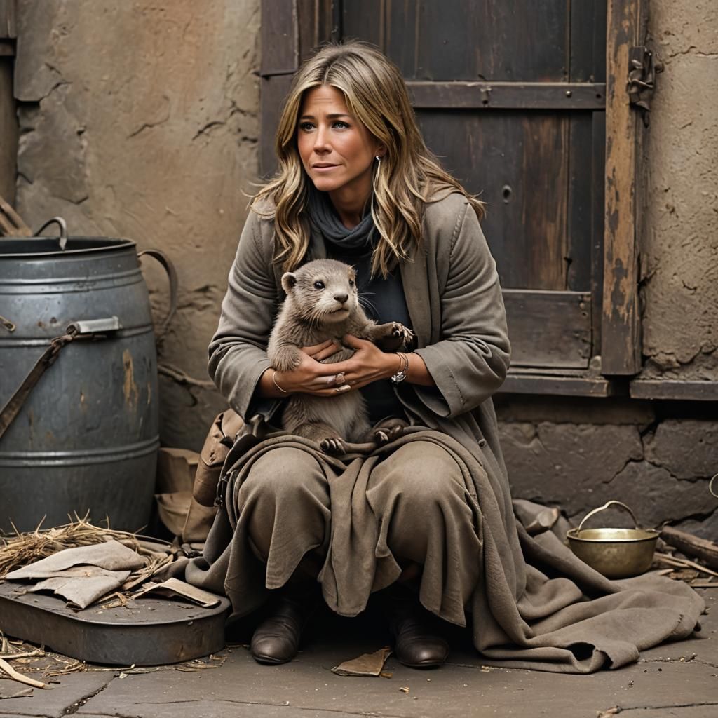Jennifer Aniston as Beggar Cradling Otter Pup
