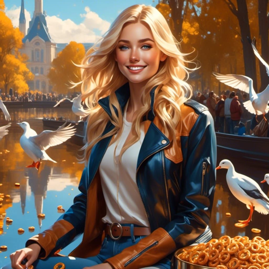 The truth is though.... Julie can't stand pretzels so it will be several visits to the park today for hungry birds