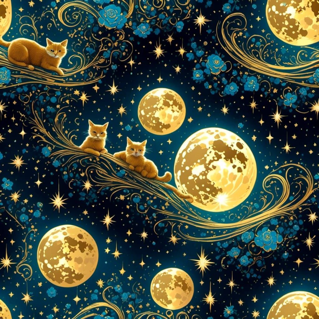 Astral Cat Under Starry Night Sky