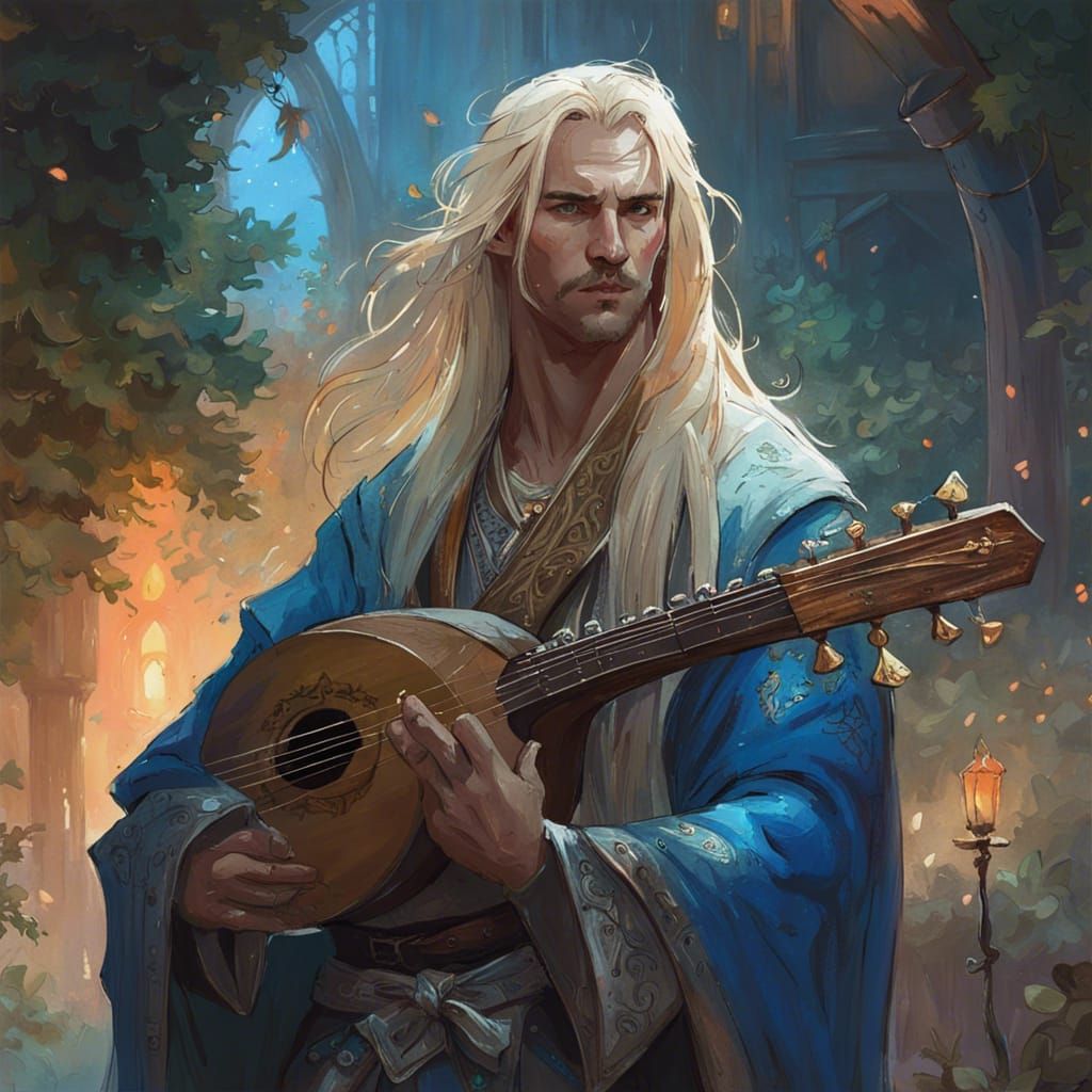 Ornate Portrait of Male Elven Bard