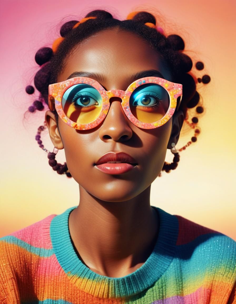 Woman with Funky Eyeglasses in Expressive Portrait