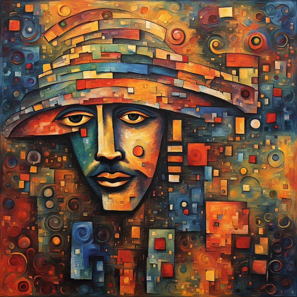 Abstract Jazz Portrait in Expressionist Fabric Batik