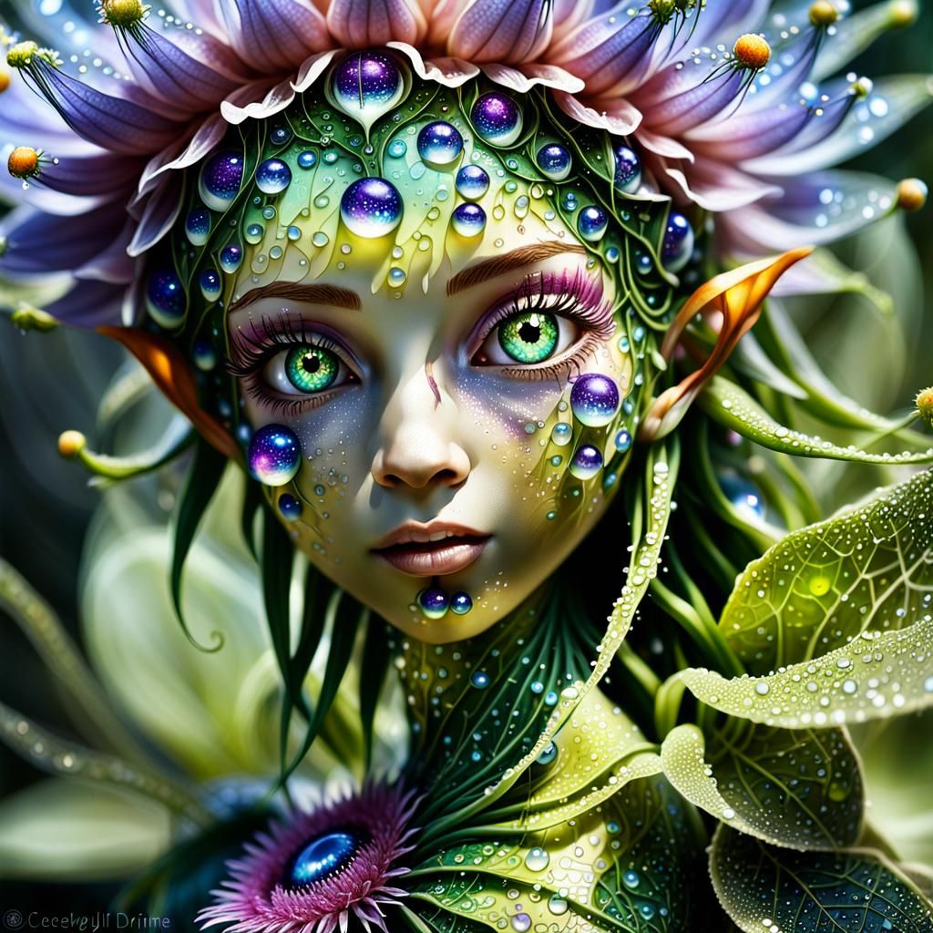 Elf Dryad Baby in Giant Passionflower Garden