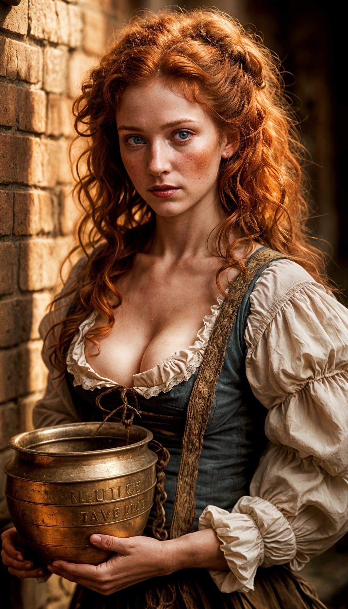 Tavern Wench Empties Spittoons in Alleyway