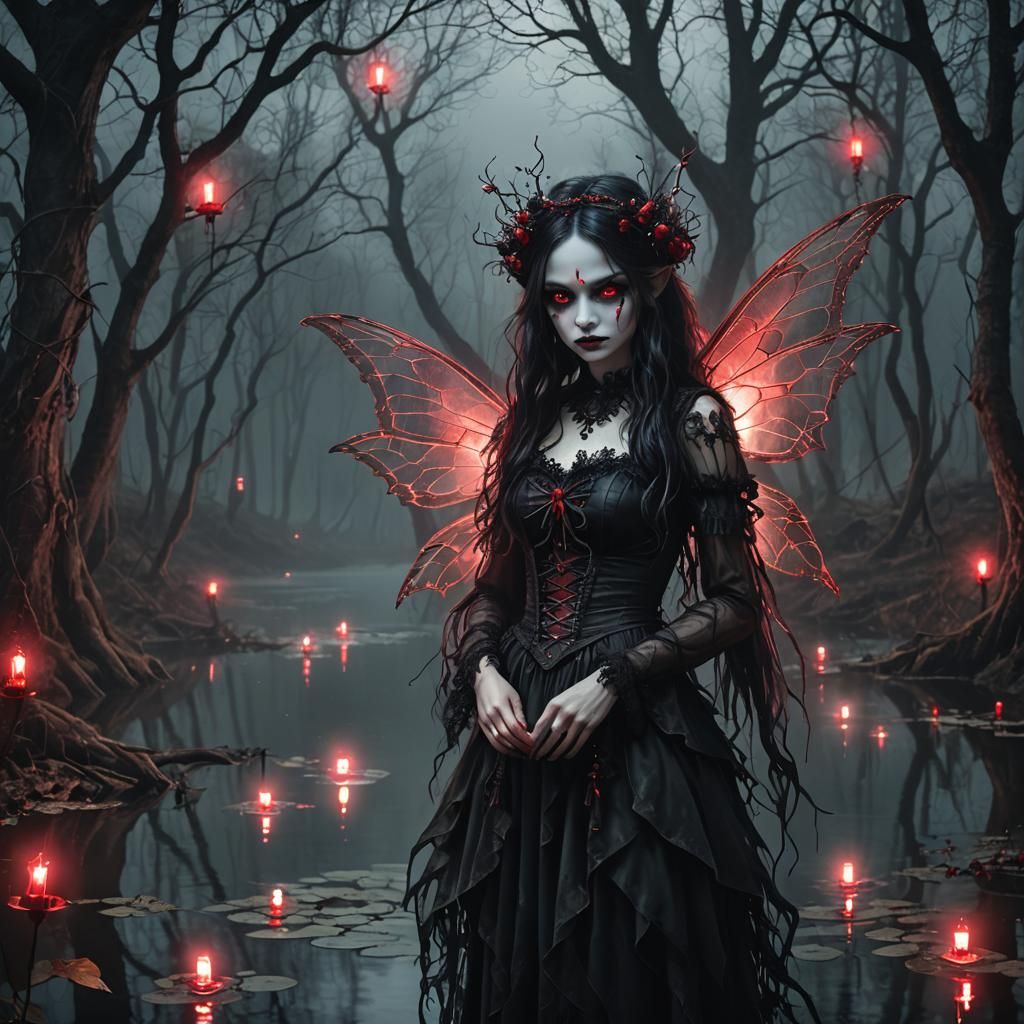 Creepy Gothic Fairy in Enchanted Forest