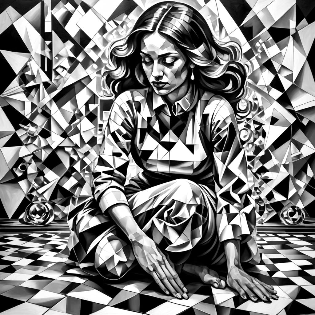 Geometric Crosshatching in Cubist Art Deco Style