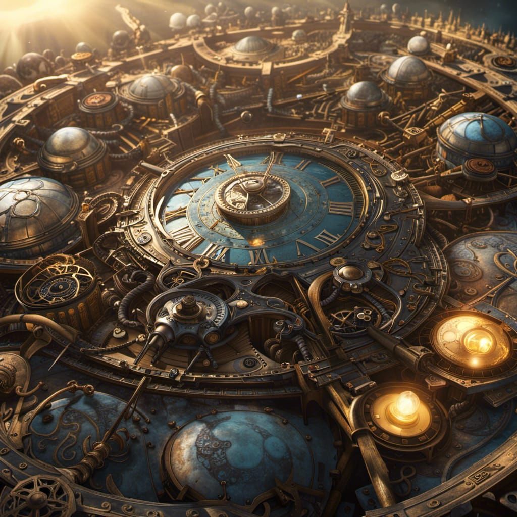 Steampunk Clocks and Celestial Spheres in Gothic Art Style