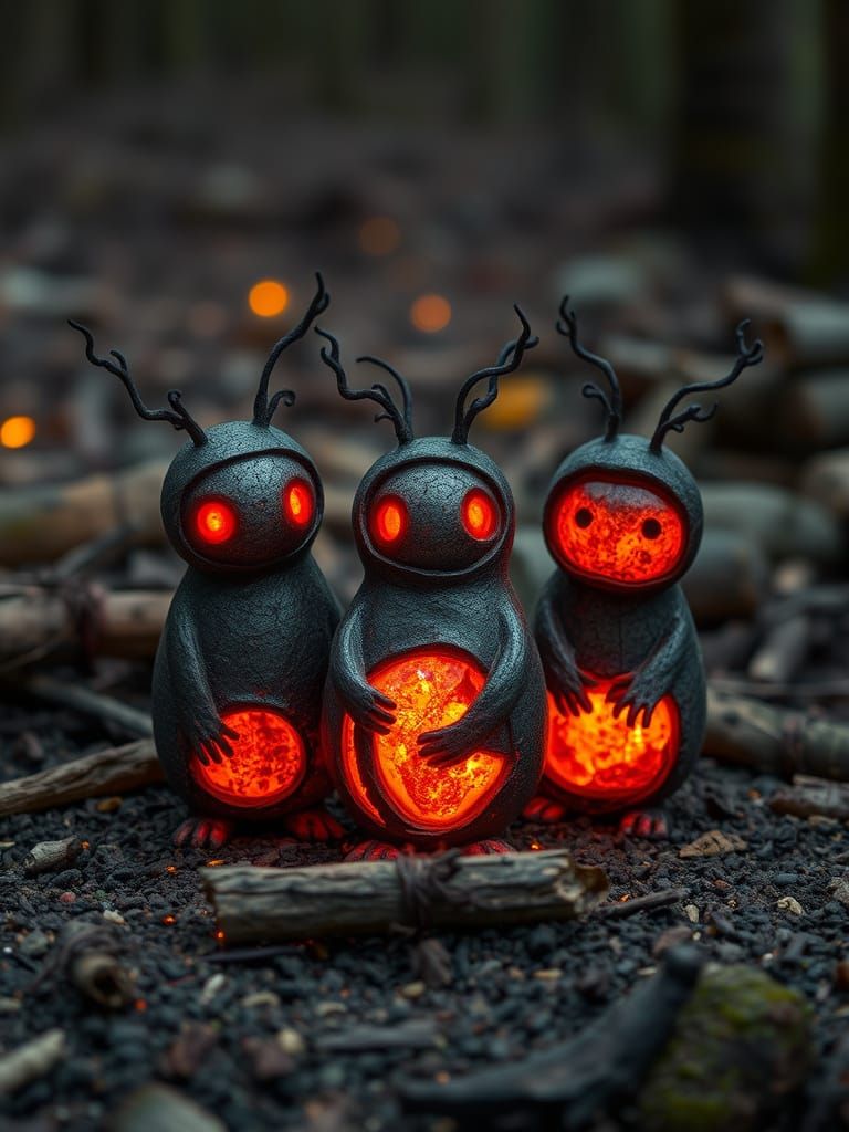 Glowing Ember Spirits in Ash and Coal
