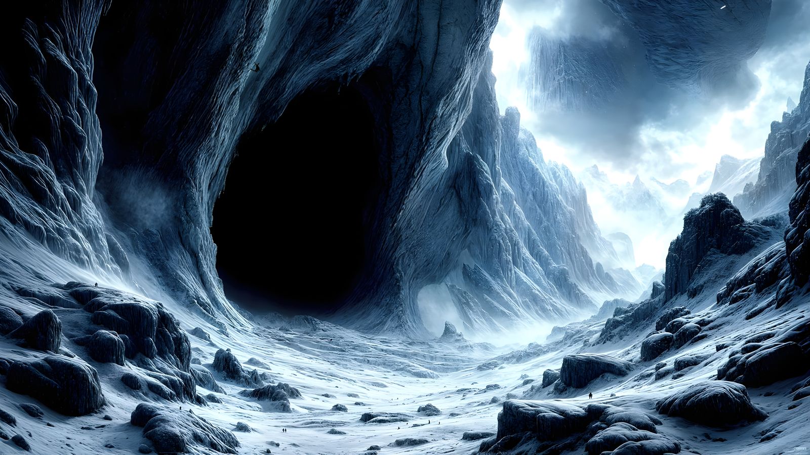 Frozen Alien Landscape: Ethereal Cave in Mist