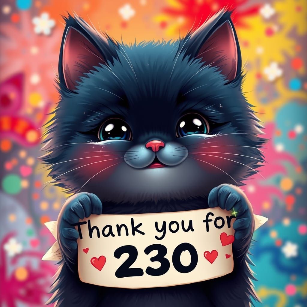Whimsical Chibi Cat Expresses Gratitude with Heartfelt Banne...