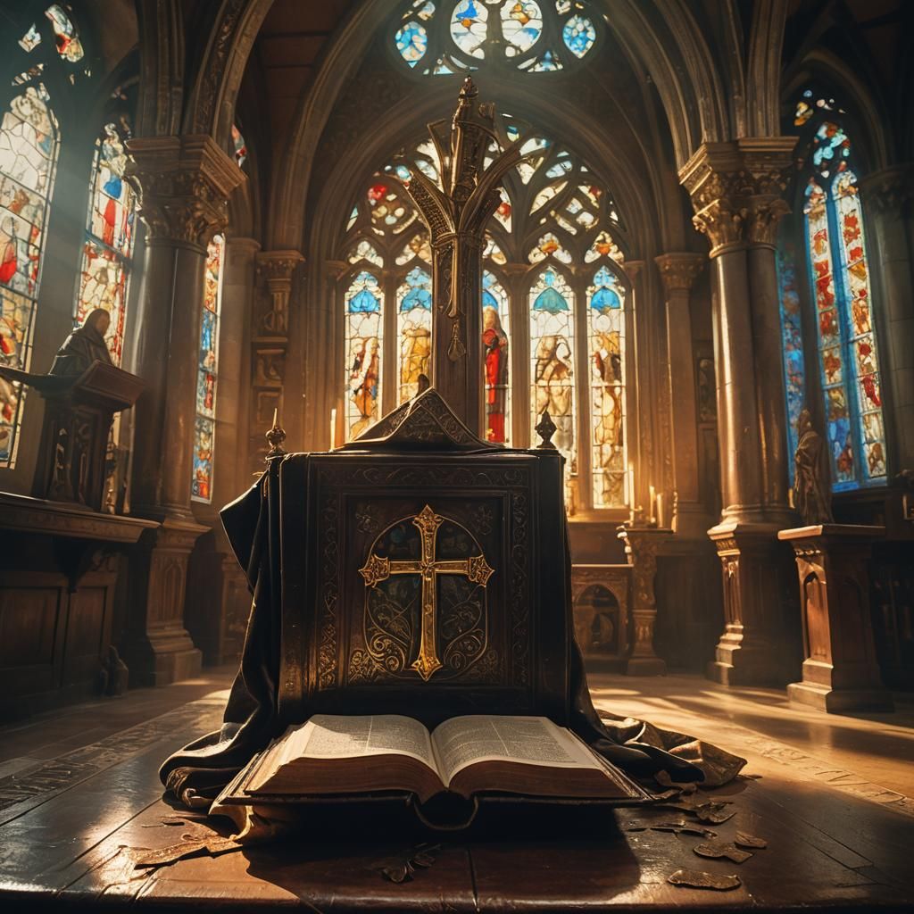 Mystical Altar: Bible Illuminated by Golden Light