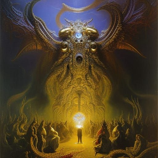 Lovecraftian Elder God in Maximalist Style