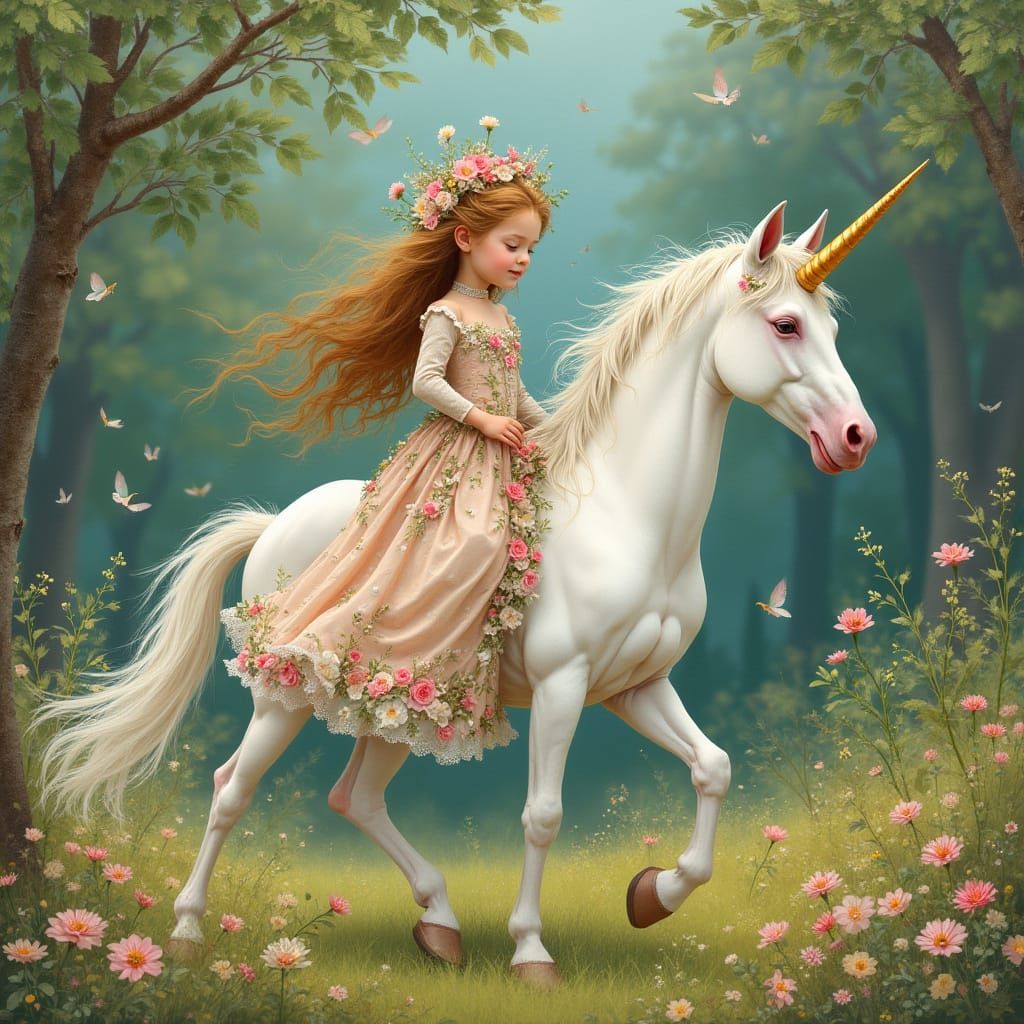 Fairy and Unicorn in Magical Forest