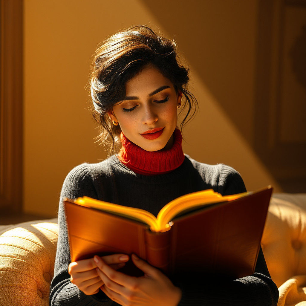 Woman Reading in Sunlight: Hyperrealistic Art Nouveau Portra...