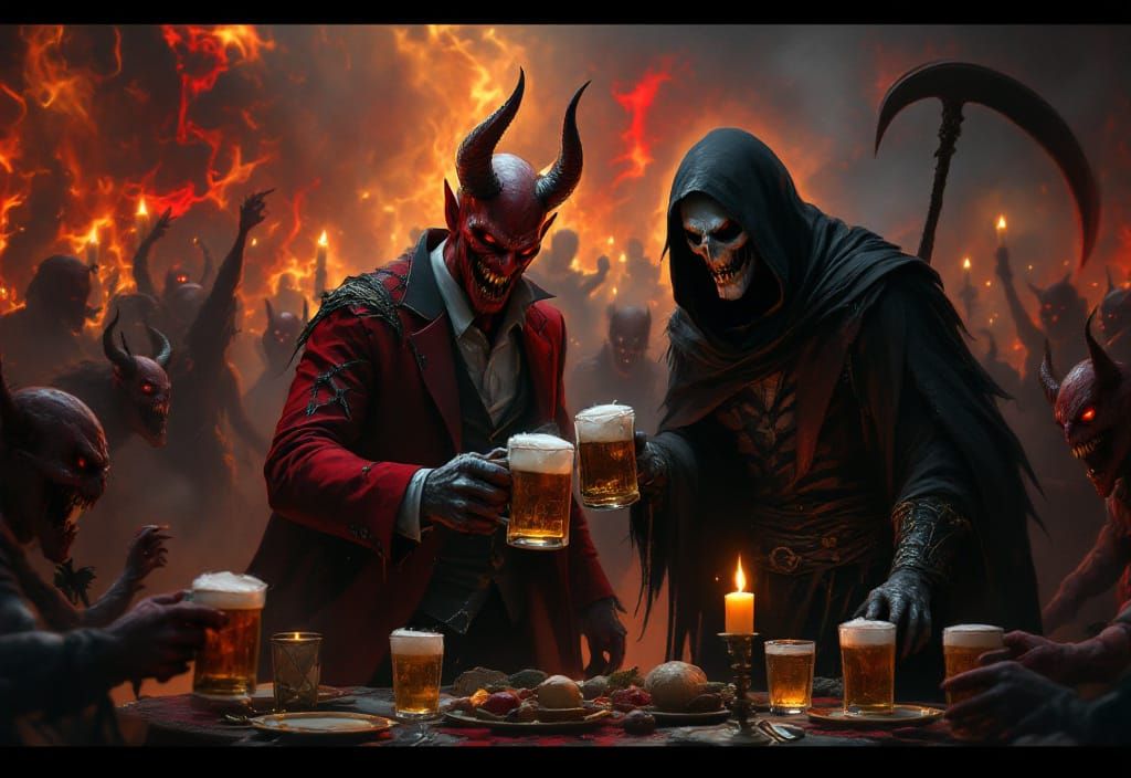 The Grim Reaper and Devil at Hell Party