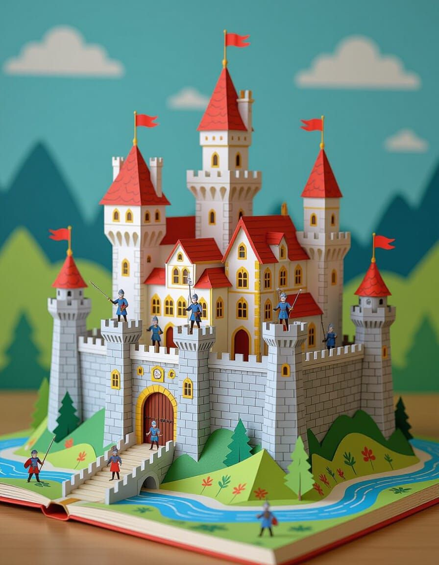 Charming Paper Knights Guarding Medieval Castle in Pop-Up Bo...
