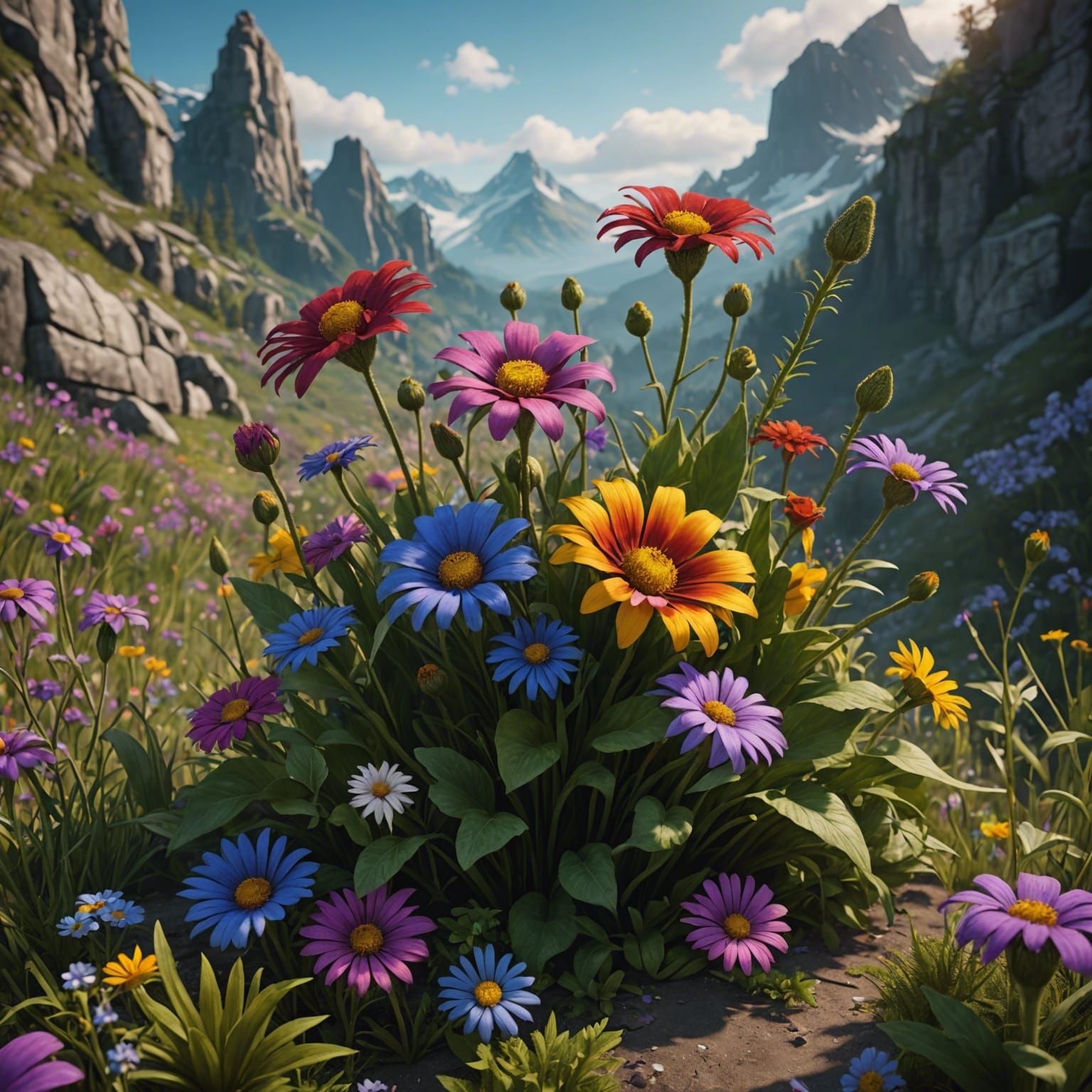 Punk Wildflower Boquete in Detailed Matte Painting