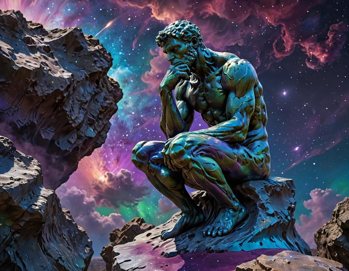 The Thinker on Asteroid in Space: Splash Art