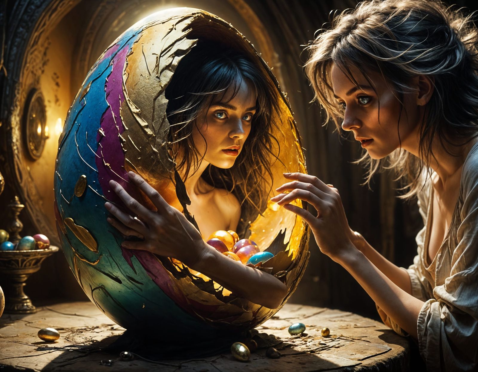 Surrealist Easter Egg Masterpiece in Vibrant, Dreamlike Deta...