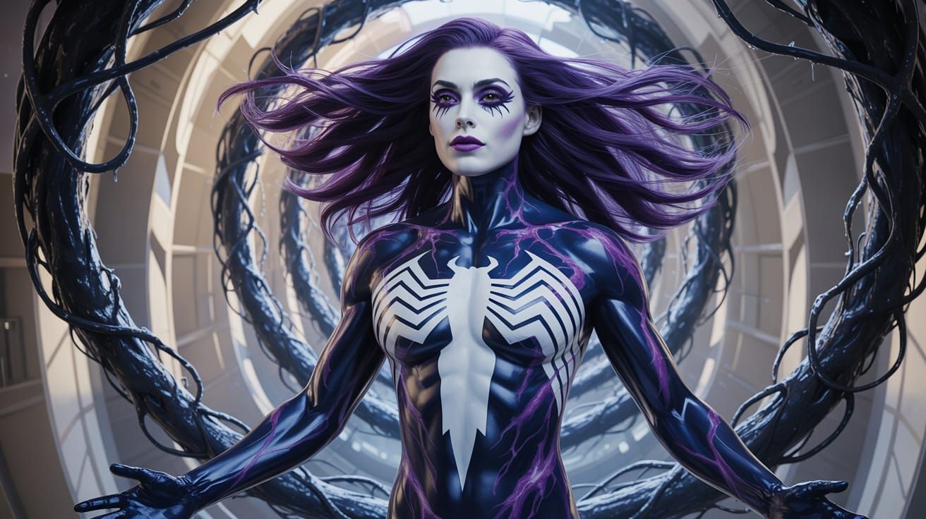 Venom Symbiote Woman in Bioluminescent Hive