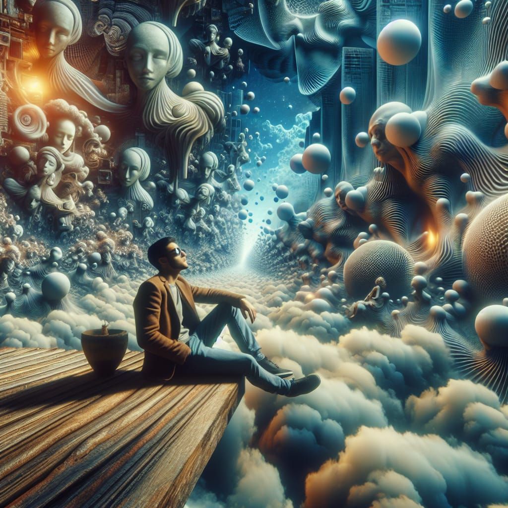 Surreal Dreamer in Hallucinatory Landscape