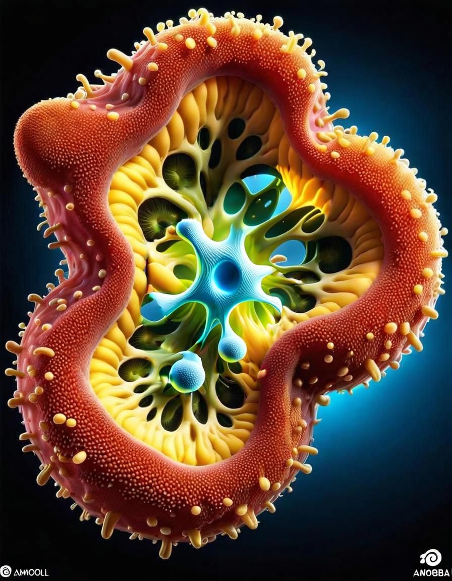 Detailed Amoeba Illustration with Intricate Biological Eleme...