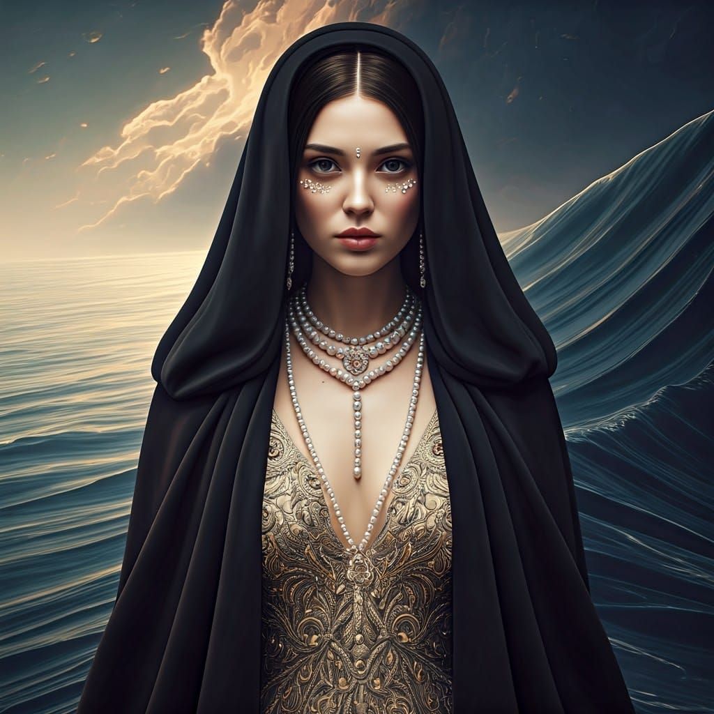 Surreal Autumn Fashion Portrait with Ocean Waves