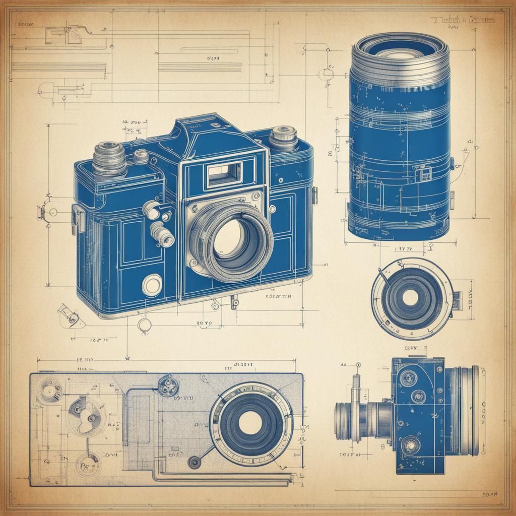 Vintage Camera Blueprint Technical Illustration