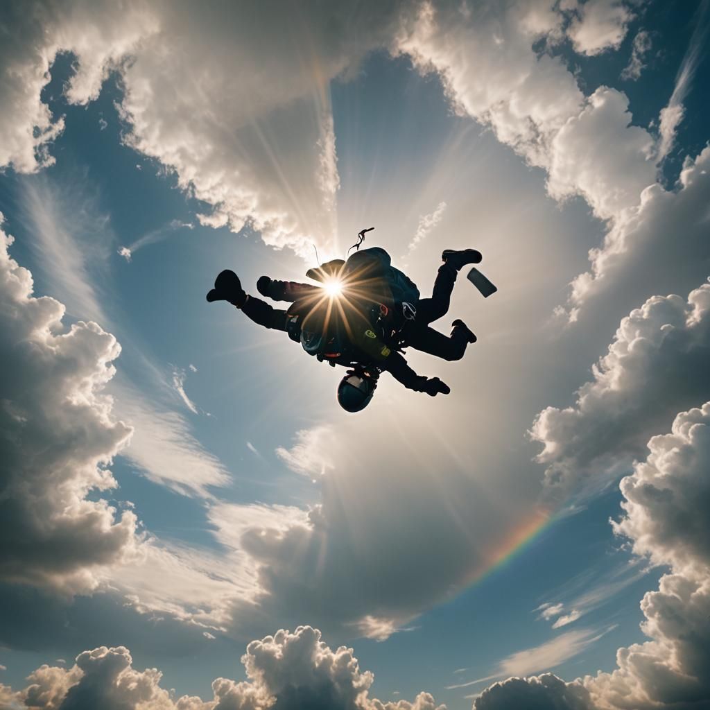 Cinematic Skydiving Scene in Golden Sunlight