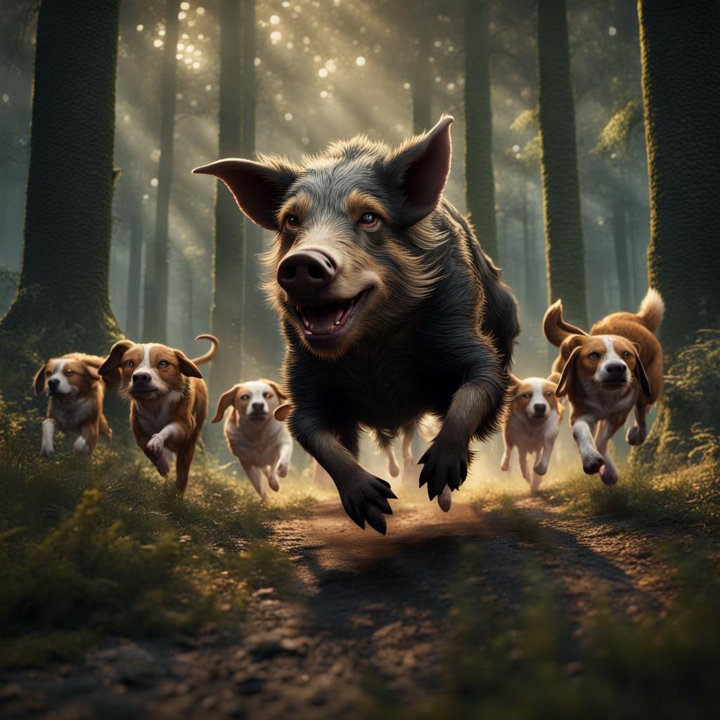 Wild Boar Chase in a Fantasy Forest