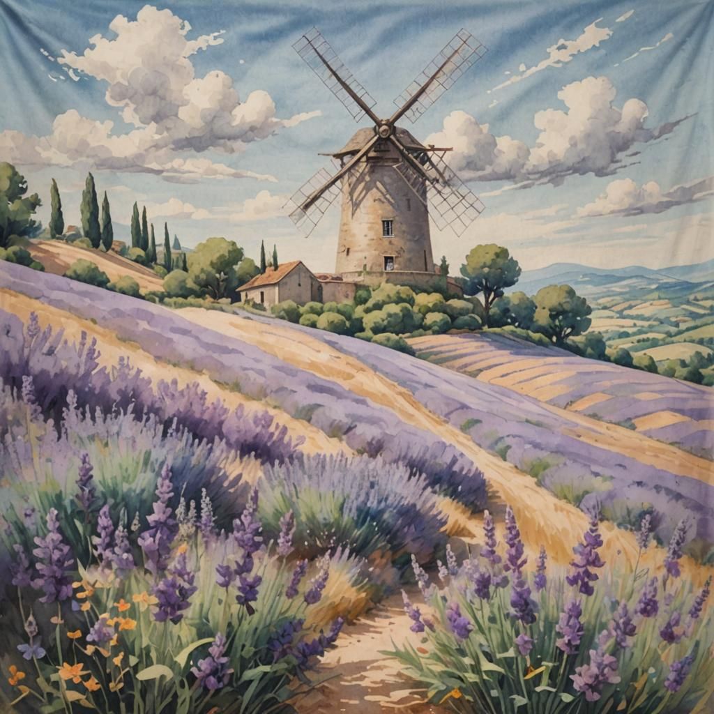 Provence Windmill in Watercolour and Graphite