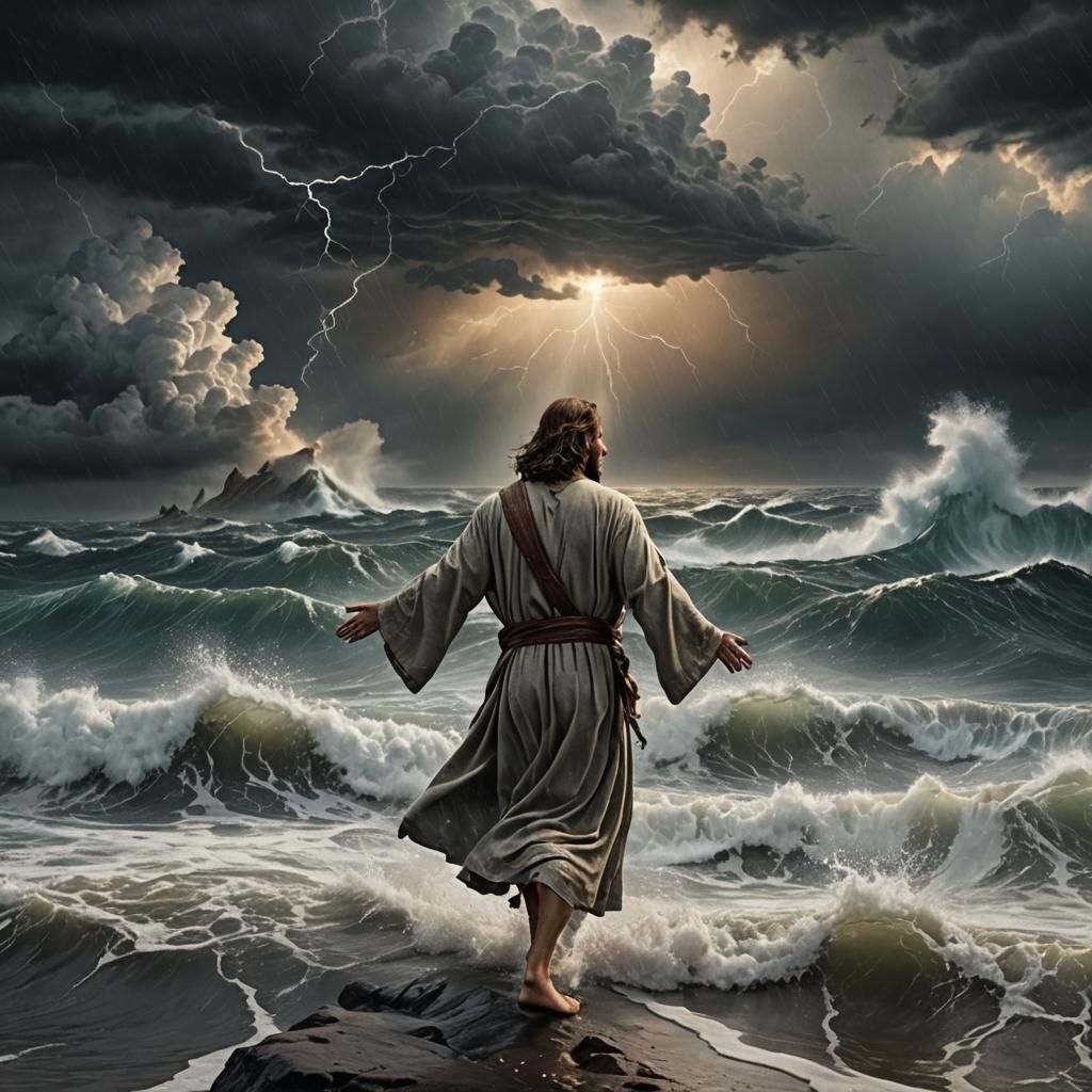 Jesus Walks on Water During a Storm