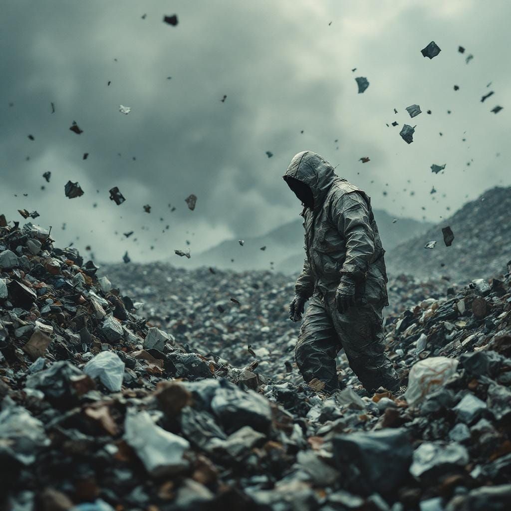 Hazmat Scavenger in Dystopian Landfill