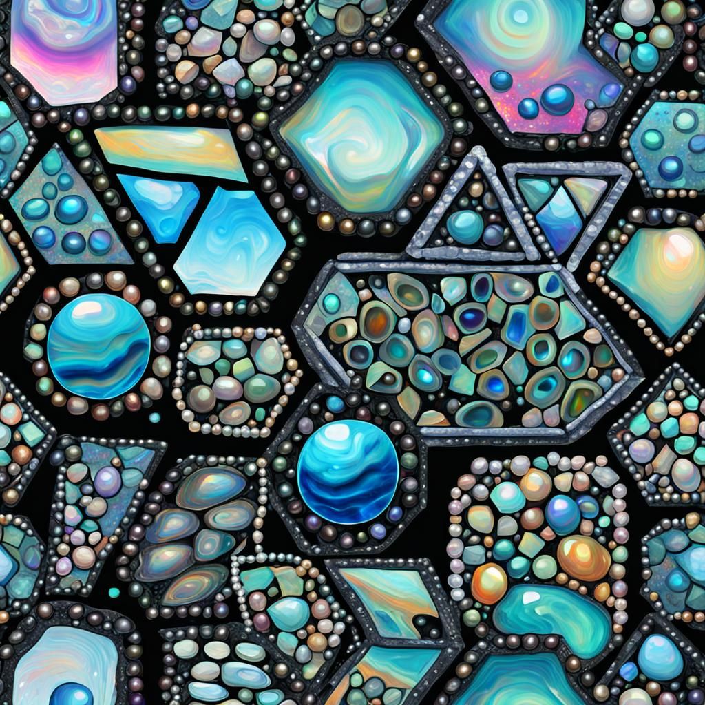 Geometric Graffiti Art with Glass and Pearl Accents