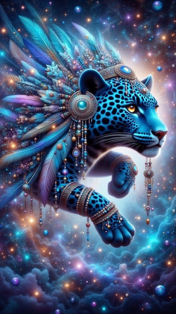 Surreal Blue Jaguar Leaps from Brazilian Flag in Mystic Sple...