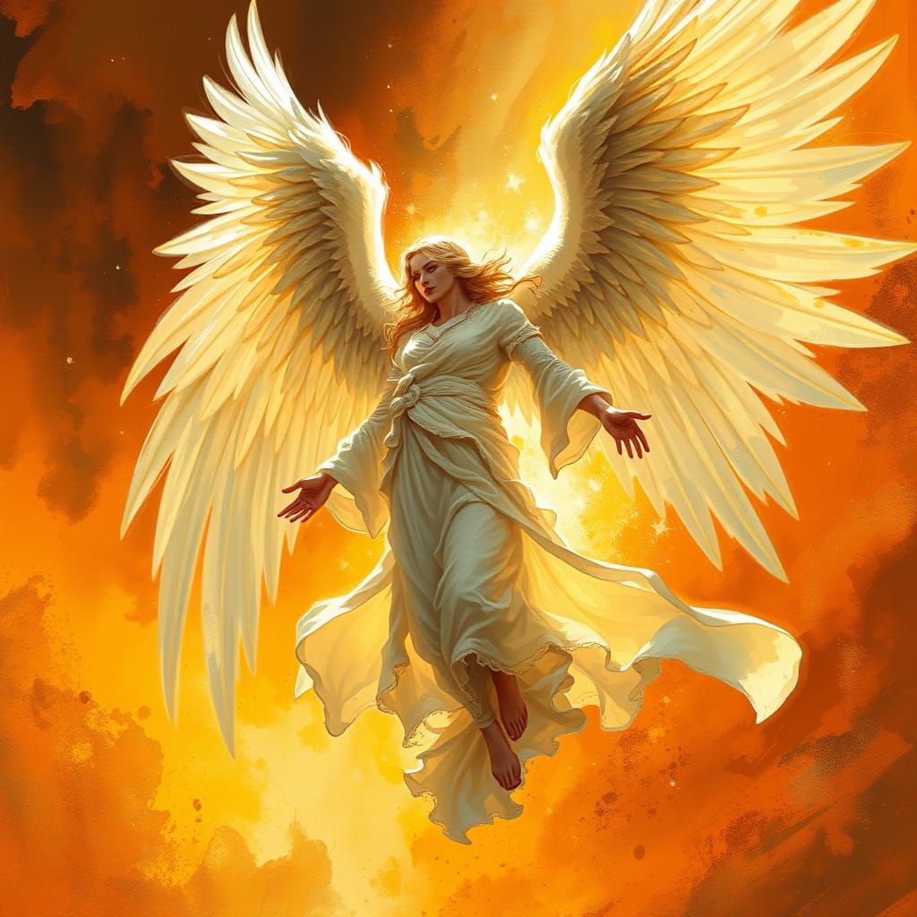 Majestic Angel in Dynamic, Airbrushed Fantasy Art