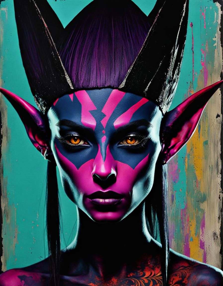 Dark Elf Portrait in Pop Art Style
