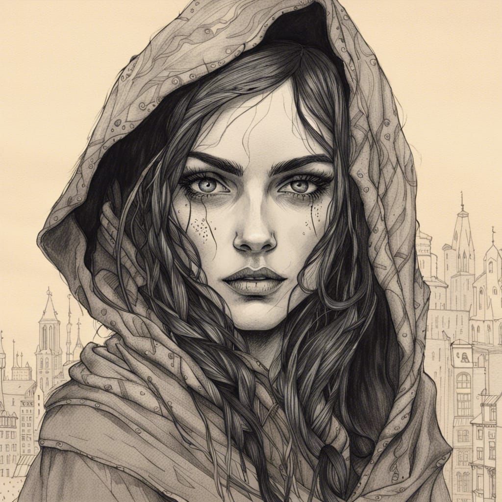 Elven Rogue Portrait in Charcoal Drawing Style