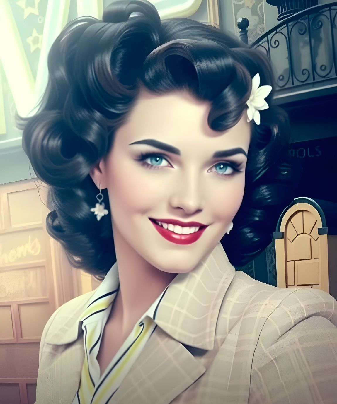 Dark Noir Portrait of 1940s LA Woman with Dahlia