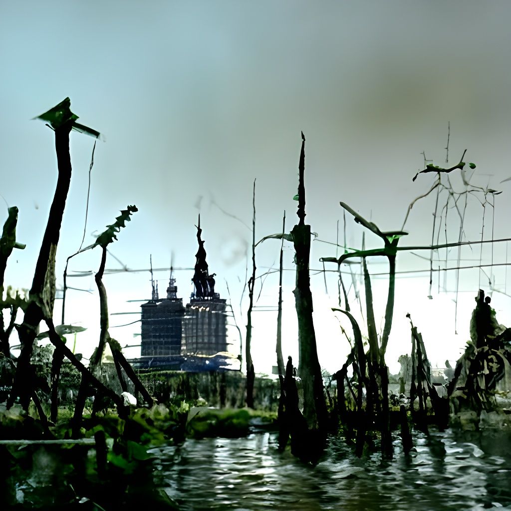 Swamp Cityscape with Gothic Architecture