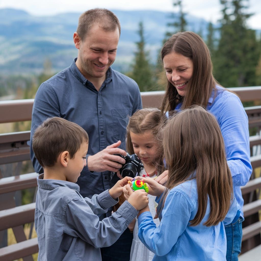 Family Fun Time Outdoors by a Bridge