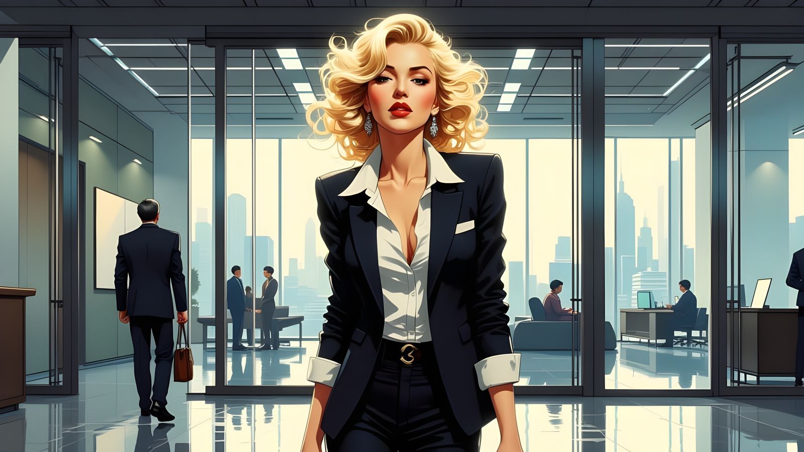 Marilyn Monroe Dominates Modern Office in Anime Style