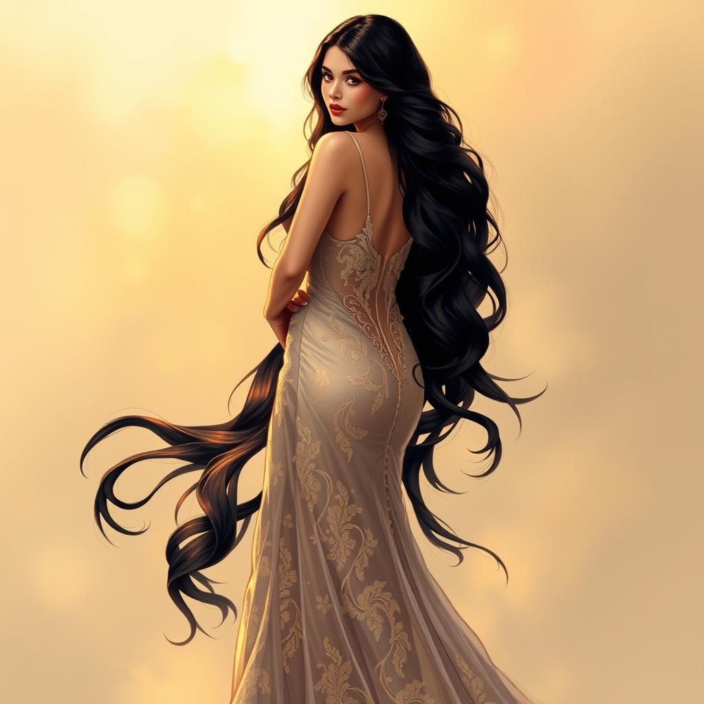 Elegant Woman in Gown with Art Nouveau Flair
