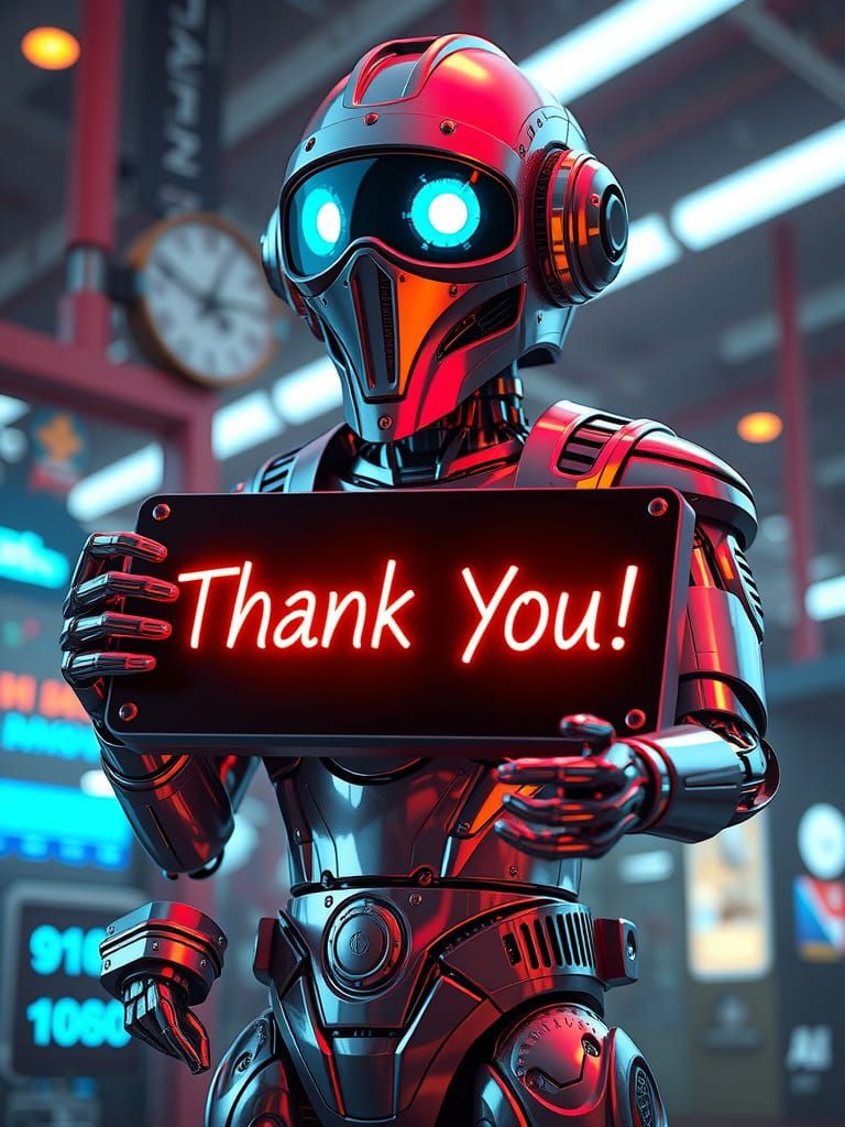 Futuristic German Robot Says Thank You in Neon