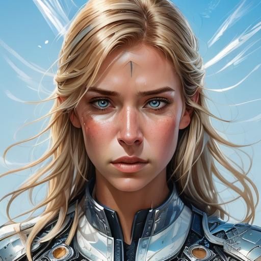 Blonde Woman Skydiving in Airbrushed Digital Art