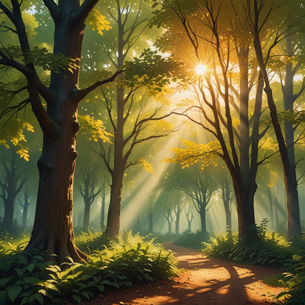 Sun Streaming Through Trees in Digital Art