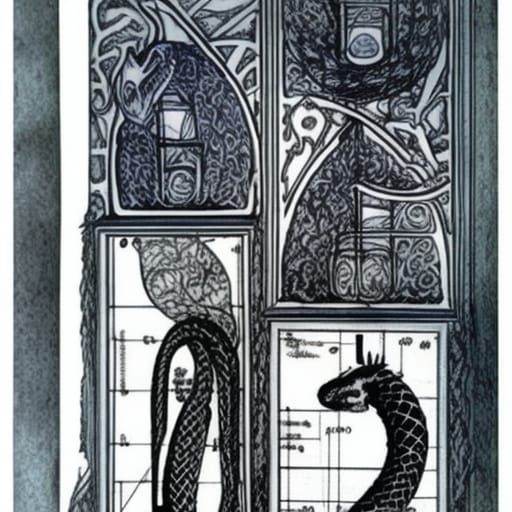 Gorynych Serpent Blueprints in Holbein/Bilibin Style